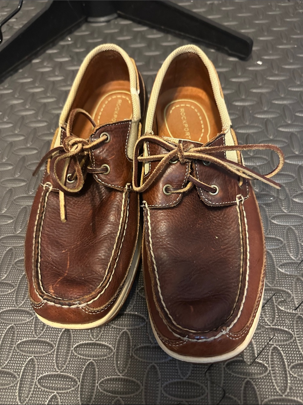 Rockport Brown Leather Boat Shoes with Tan Trim